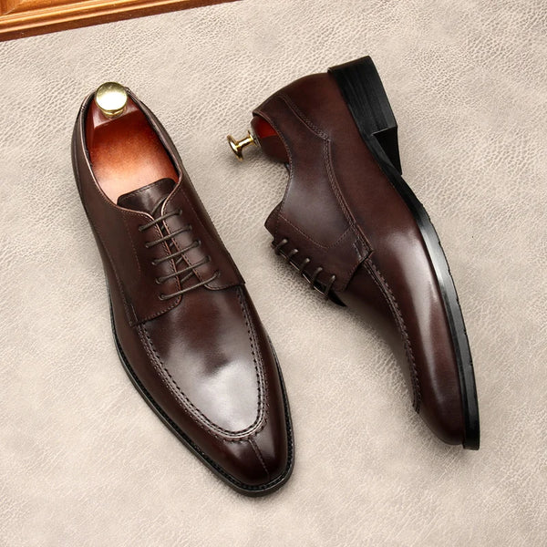 Luxury Handmade Genuine Leather Italian Oxfords for Men - Retro British Style Formal Social Shoes Perfect for Weddings and Office Wear